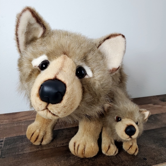 Fine Toy Large Plush Wolf Mom And Cub Stuffed Animals RARE & Realistic Set - Picture 2 of 7